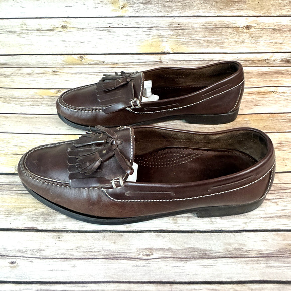Cole Haan Mens Brown Leather Slip On Fringed Tassled Preppy Loafer Shoes 10.5D - Picture 4 of 7
